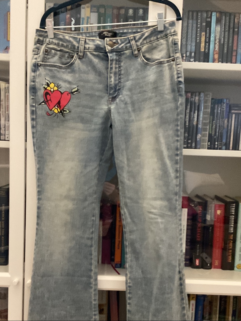 Ed Hardy Light Wash Wide Leg Jeans with Red Heart Patch size 30